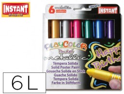 Témpera sólida Playcolor Pocket escolar 6 barras 5g. colores metálicos surtidos